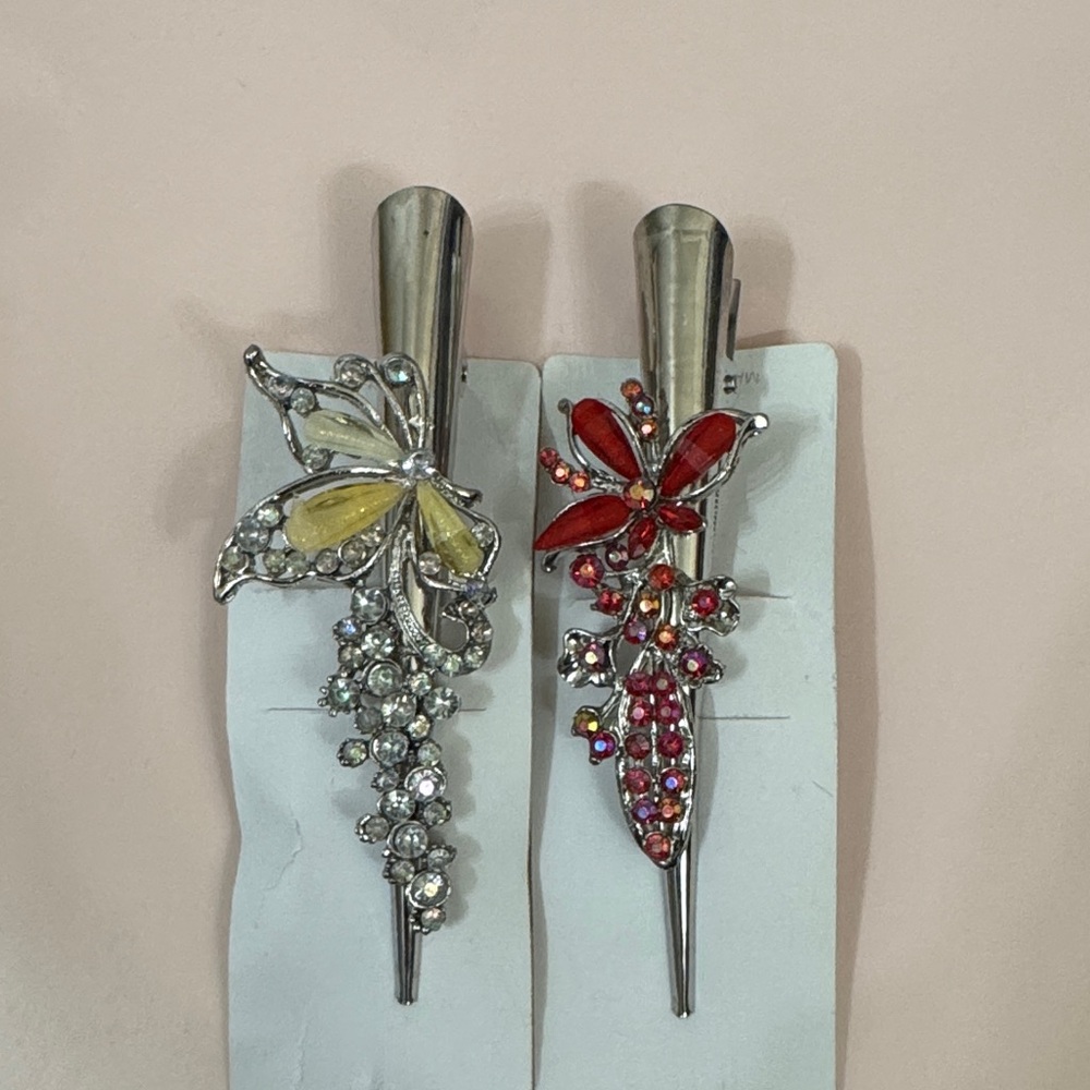 Fashion Jewelry Silver and Yellow Butterfly Hair Clip
